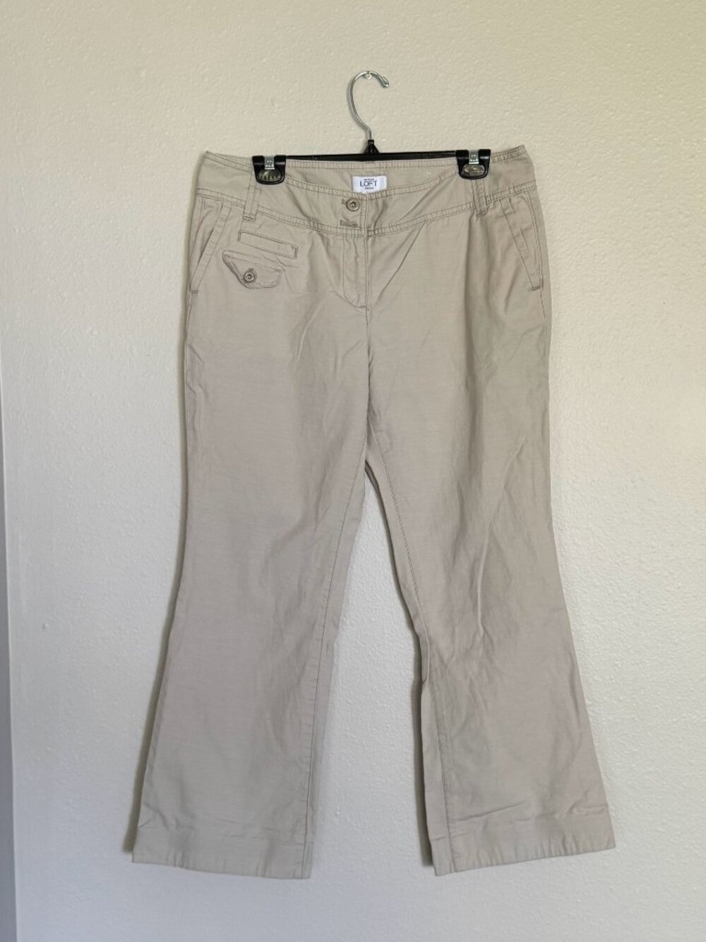 LOFT Khaki Pants Wide Leg Trousers Y2K Mid Rise Beige Cargo Pocket 10P